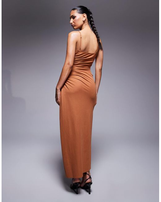 ASOS Gray Linen Look Drapey Cami Midaxi Dress With Channeled Cut Out Detail