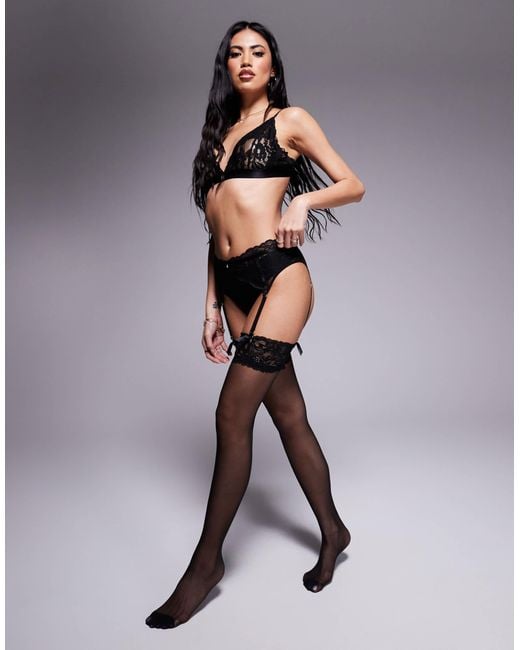 Ann Summers Black Lace Top Glossy Stocking