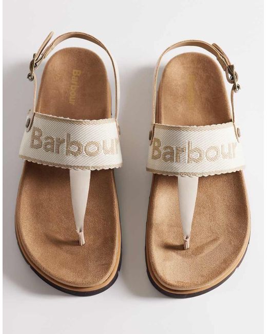 Barbour White Lumley Toe Post Logo Sandals