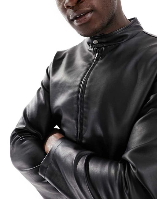 French Connection Tall Faux Leather Racer Jacket in Black for Men Lyst UK