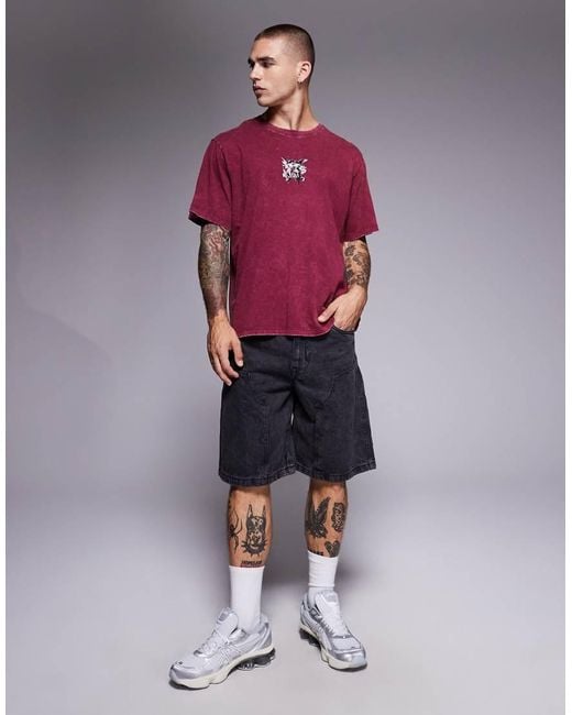 T-Shirt Oversize Bordeaux Con Stampa Sul Retro di ADPT in Red da Uomo
