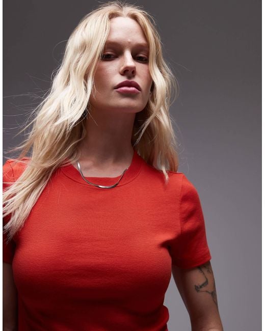 TOPSHOP Red Shrunken Everyday Tee