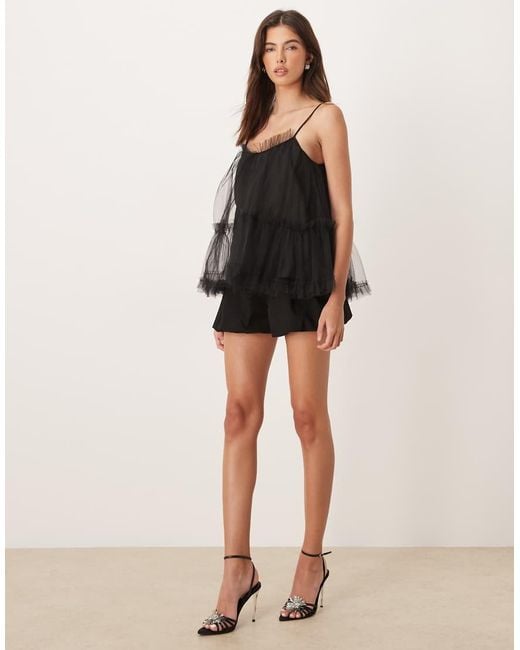 Sister Jane Black Tulle Cami Babydoll Top