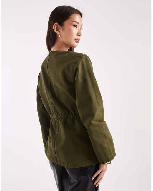 ASOS Green Cinch Waist Utility Pocket Denim Jacket With Waist Cord