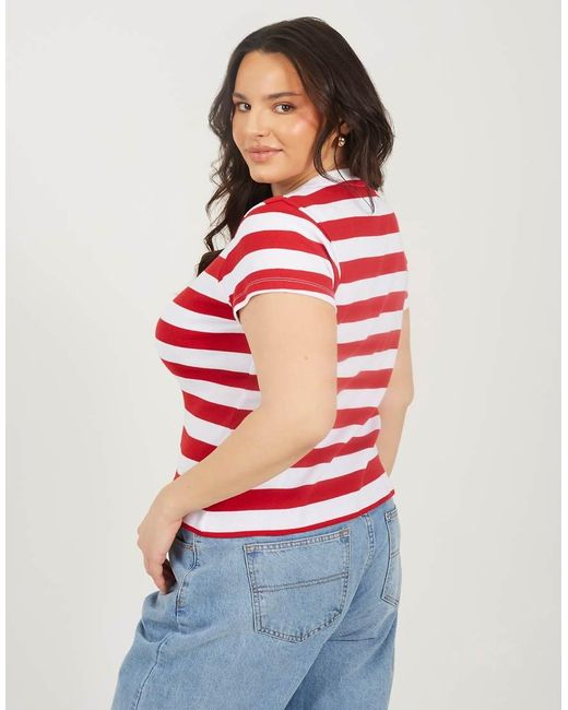 Brave Soul Red Curve Stripe Crew Neck T-Shirt