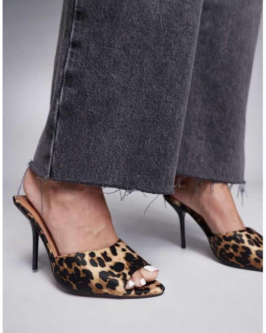 River Island Gray Satin Mule Heels