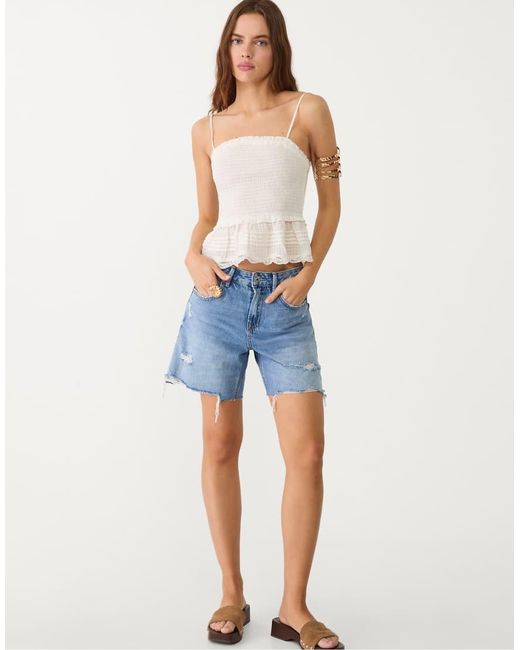 Stradivarius Top Met Dunne Bandjes En Ruches in het Blue