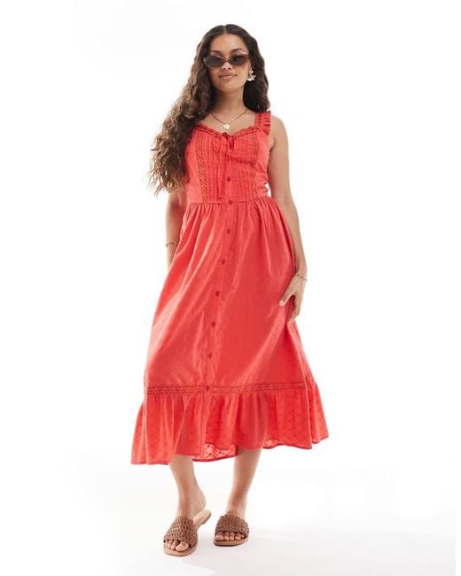 Miss Selfridge Red Broderie Milkmaid Maxi Dress