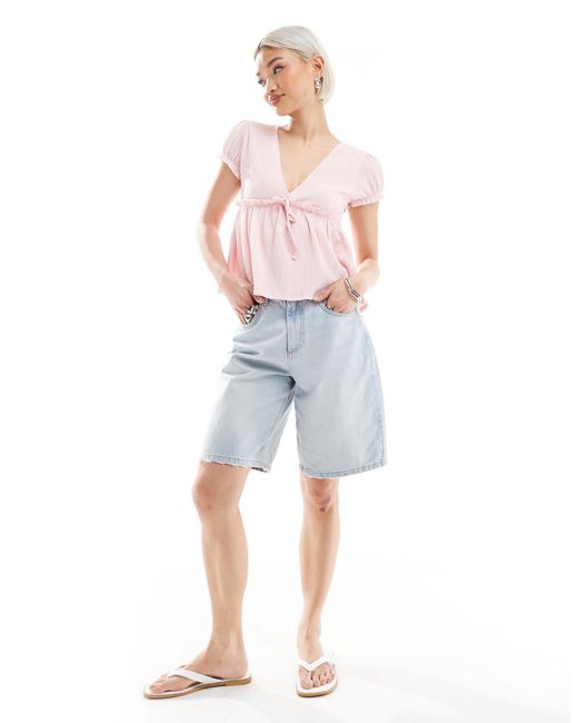 Miss Selfridge Pink Crinkle Textured Jersey Baby Doll Top