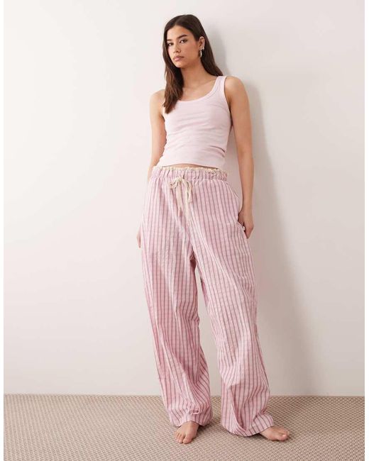 ASOS Pink Textured Pyjama Pants With Lace Waistband Trim