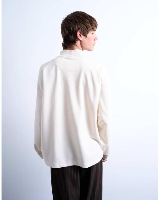 Topman White Relaxed Fit High Neck Long Sleeve T-shirt for men
