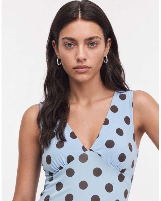 Reclaimed Vintage Blue Polka Dot Print V Neck Tank Top