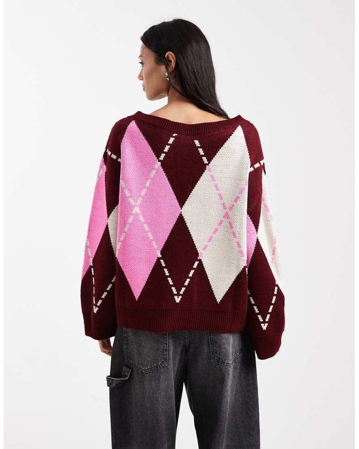 Jersey Rosa Extragrande Con Estampado De Rombos De Punto De Miss Selfridge de color Red