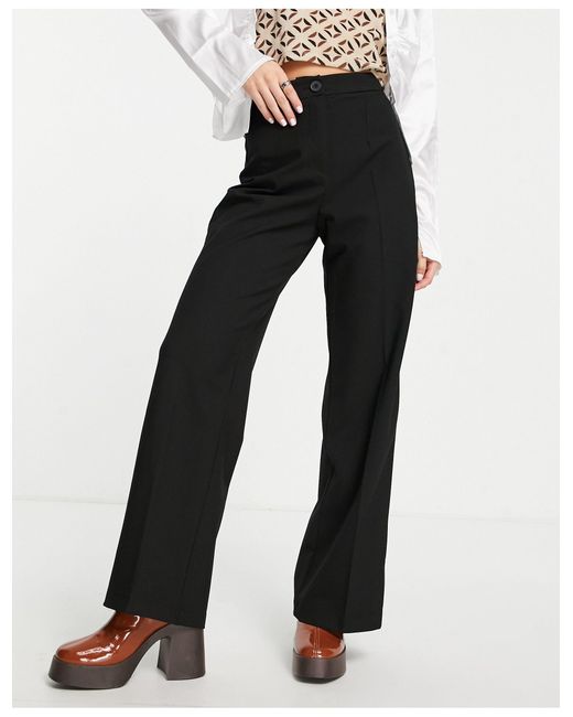 Bershka Synthetic Petite Wide Leg Slouchy Dad Tailored Trousers in Black |  Lyst