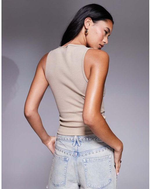 GOOD AMERICAN Gray Micro Rib Tank Top