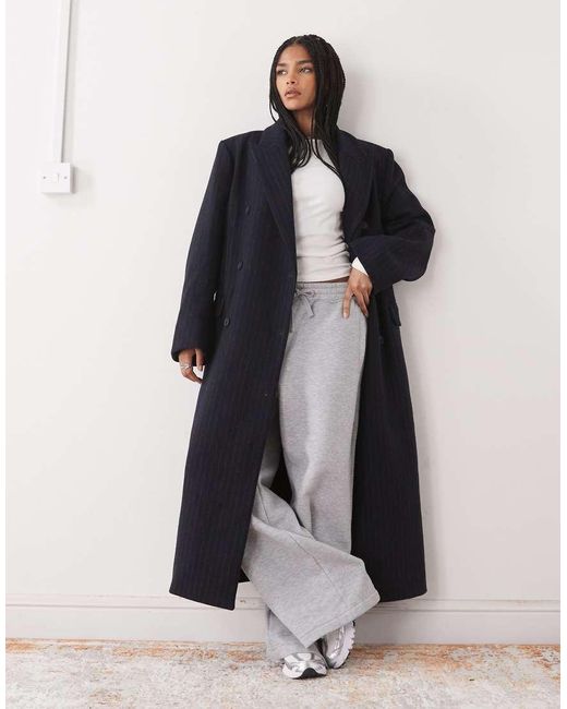 Weekday Blue Logan Wool Blend Oversized Double Breasted Coat