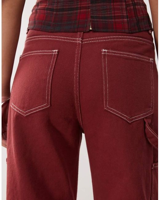 Lioness Red Miami Vice Low Rise Pocket Detail Wide Leg Jeans