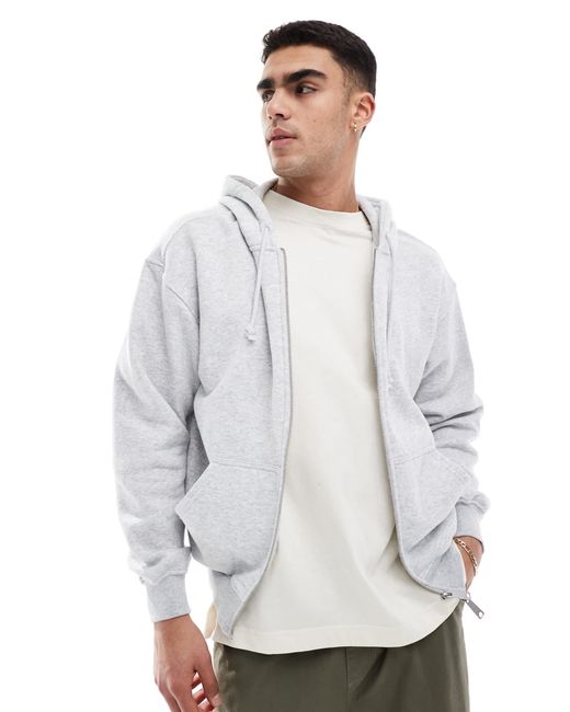 Cotton On White Cotton On Box Fit Zip Up Hoodie for men