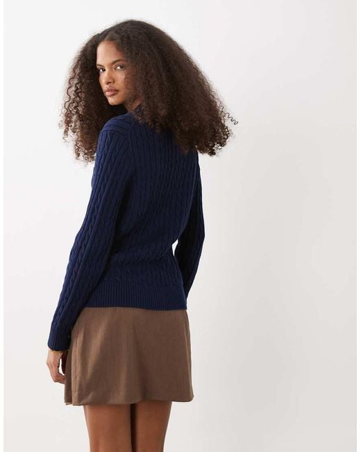 Polo Ralph Lauren Blue Wimbledon Capsule Cotton Cable Knit Polo With Crest Embroidery