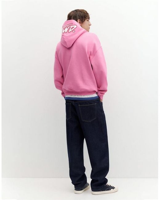 Pull&Bear Pink Boxy Fit Hoodie for men