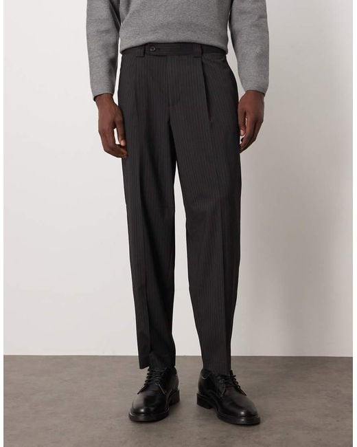 ASOS Black Smart Pleated Oversized Tapered Trousers for men