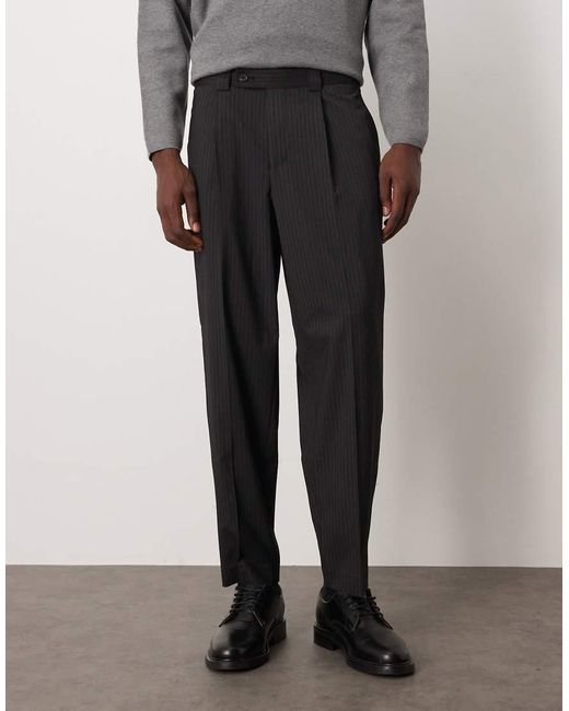 ASOS Nette Geplooide Oversized Toelopende Broek in het Black voor heren