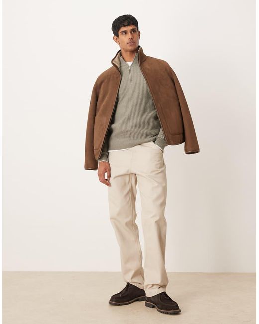 Mango Gray Wool Blend Quarter Zip Knitted Sweater for men
