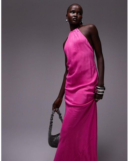 TOPSHOP Halter Neck Maxi Dress in Pink Lyst UK