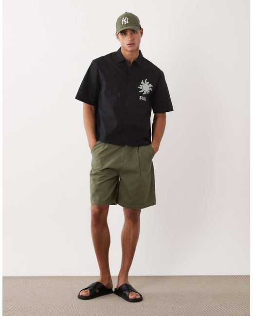 Threadbare Black 100% Cotton Boxy Fit Short Sleeve Shirt With Sun Graphic for men