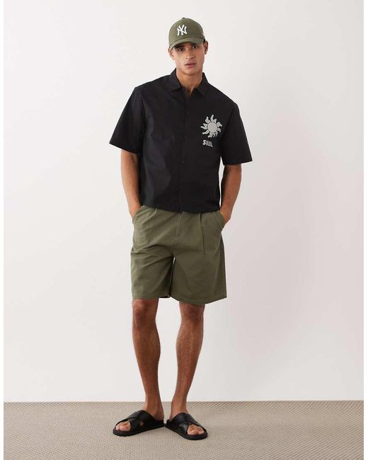 Camicia A Maniche Corte Squadrata di Threadbare in Black da Uomo