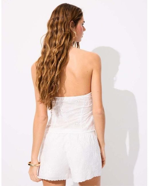 Stradivarius White Embroidered Mini Shorts
