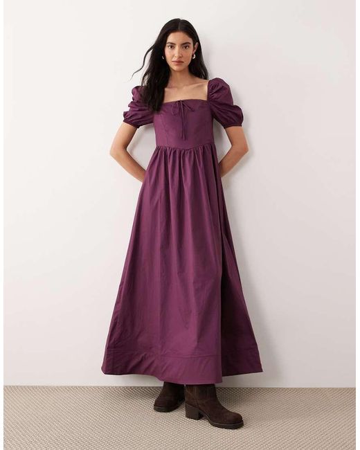 Glamorous Purple Square Neck Puff Sleeve Midaxi Dress