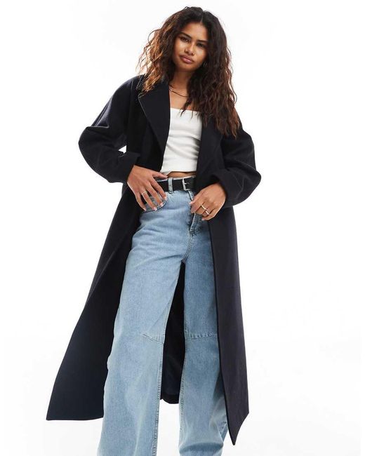 Weekday Blue Kia Wool Blend Oversized Coat With Tie Waist Detail