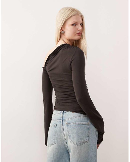 Weekday Black Asymmetric Shoulder Long Sleeve Top