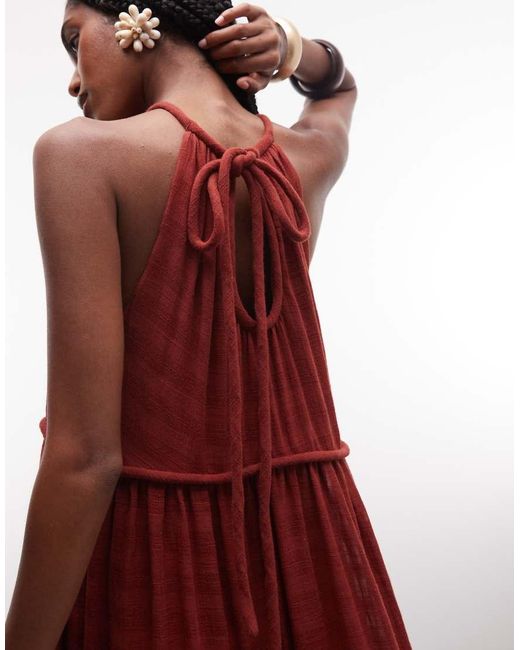 ASOS Red Halter Neck Tie Maxi Sundress With Chunky Binding