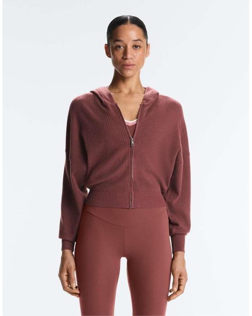 Oysho Red Rib-Knit Hooded Jacket