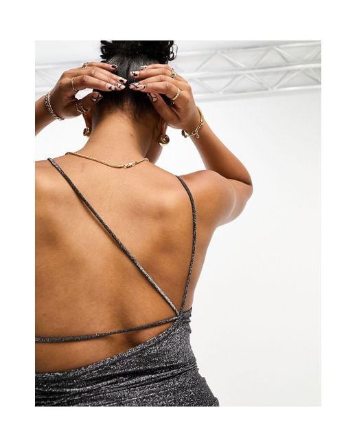 Pull&Bear Black Asymmetric Strappy Back Glitter Maxi Dress