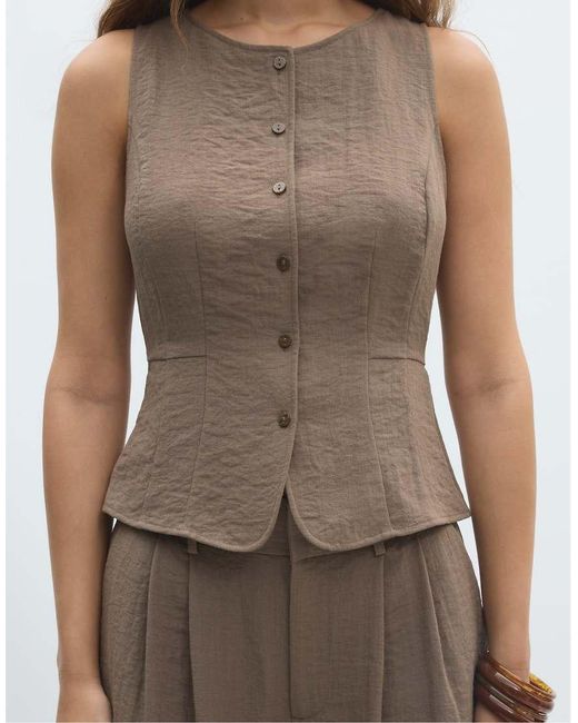 Stradivarius Green Sleeveless Buttoned Top