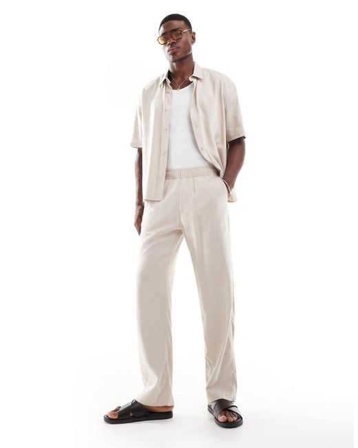 Bershka White Linen Rich Co-ord Trouser for men
