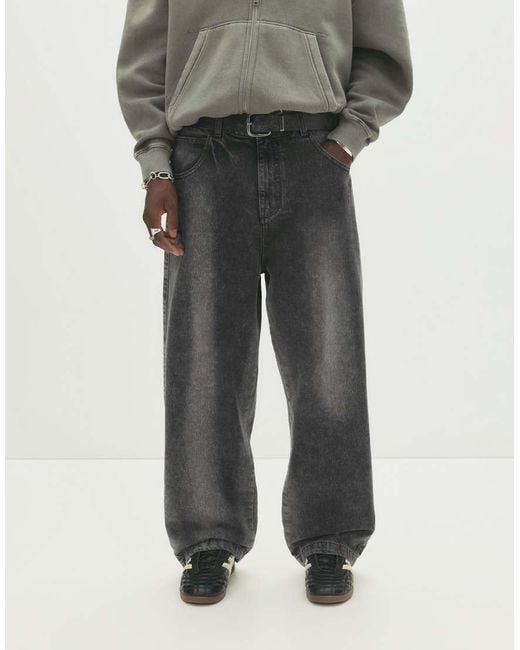 Jeans Larghi Nero Sbiadito di Pull&Bear in Gray da Uomo