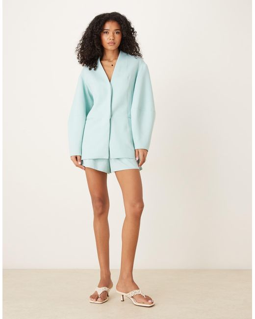 ASOS Blue Cocoon Sleeve Collarless Blazer Co-Ord