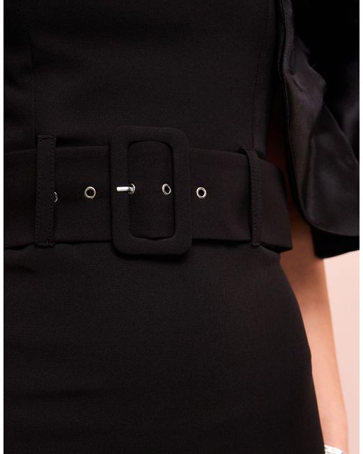 ASOS Black Corsage Sleeve Belted Mini Dress