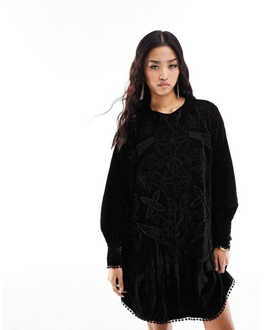 River Island Black – besticktes mini-hängerkleid aus samt