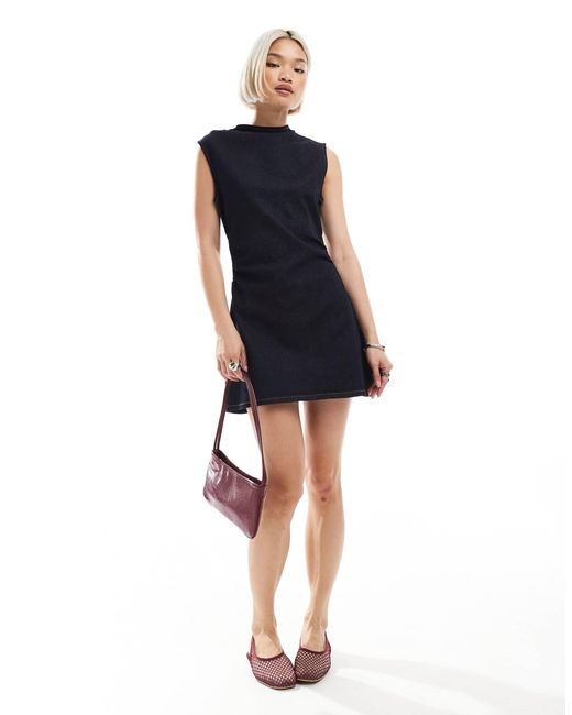 ASOS Blue Cinch Waist Rouched Denim Mini Dress