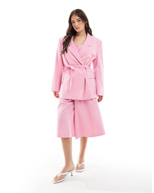 Blazer oversize habillé d'ensemble avec liens à la taille ASOS en coloris Pink