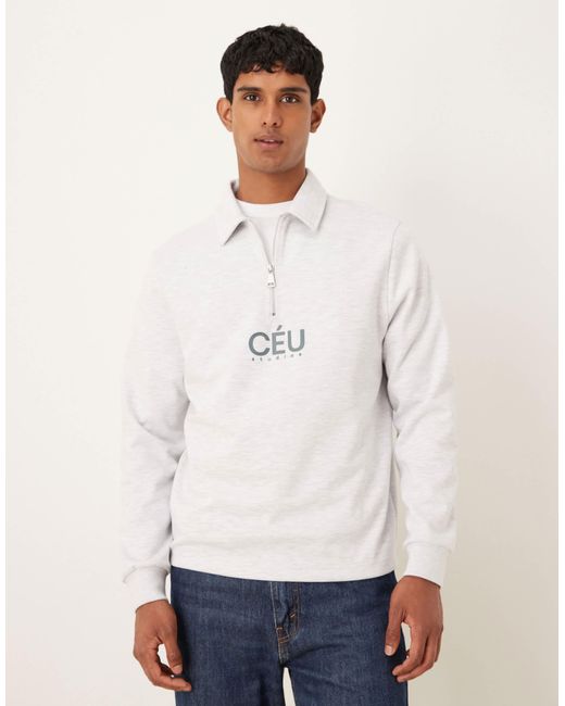 Sweat coupe classique en tissu style néoprène à col zippé avec imprimé - chiné ASOS pour homme en coloris White