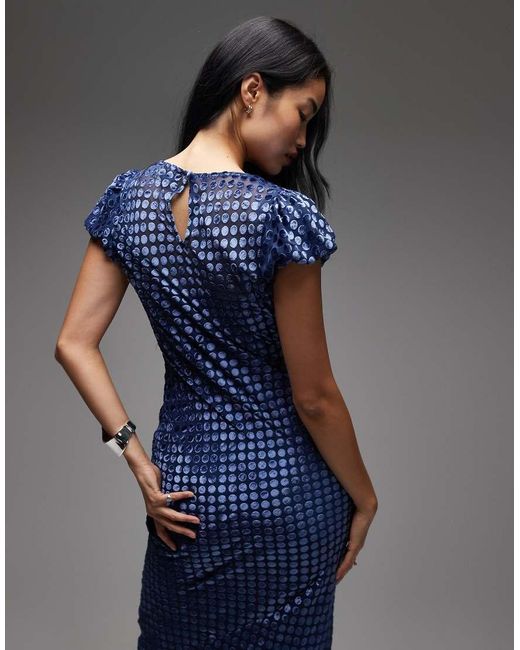 ASOS Maxi-Jurk Van Fluweel Met Burn-Out Motief En Lage Ronde Hals in het Blue