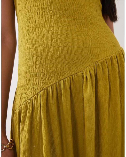 ASOS Green Crinkle Cami Tie Back Midi Dress With Asym Waist