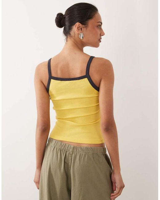 Brave Soul Green Graphic Print Cropped Tank Top With Contrast Piping