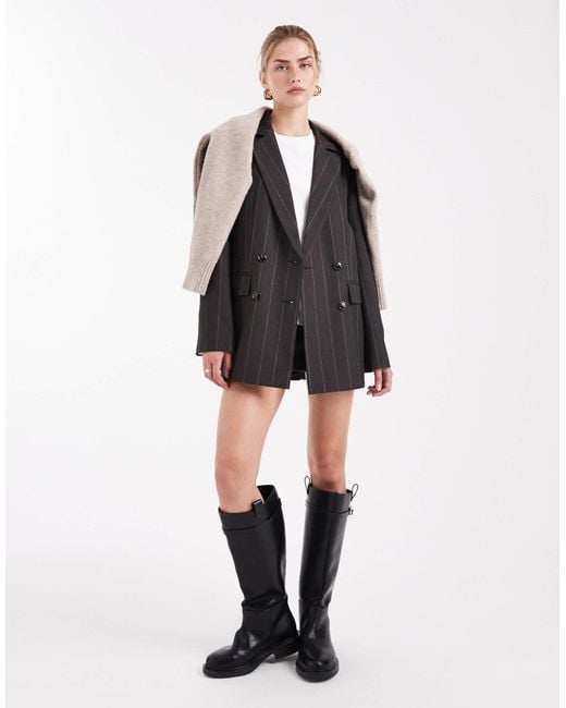 Miss Selfridge Women's Black Brushed Oversized Double Breasted